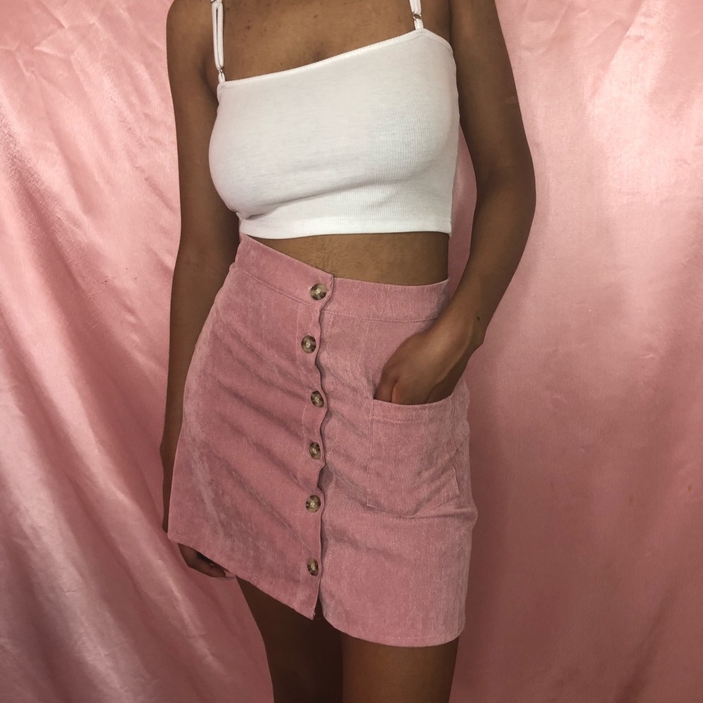 ❌SOLD❌DUSTY PINK BUTTON UP CORDUROY SKIRT